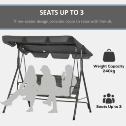 Rackhams 3-Seater Rattan Swing Chair, Hanging Bench w/ Stand, Adjustable Canopy - thumbnail 4