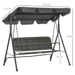 Rackhams 3-Seater Rattan Swing Chair, Hanging Bench w/ Stand, Adjustable Canopy - thumbnail 5