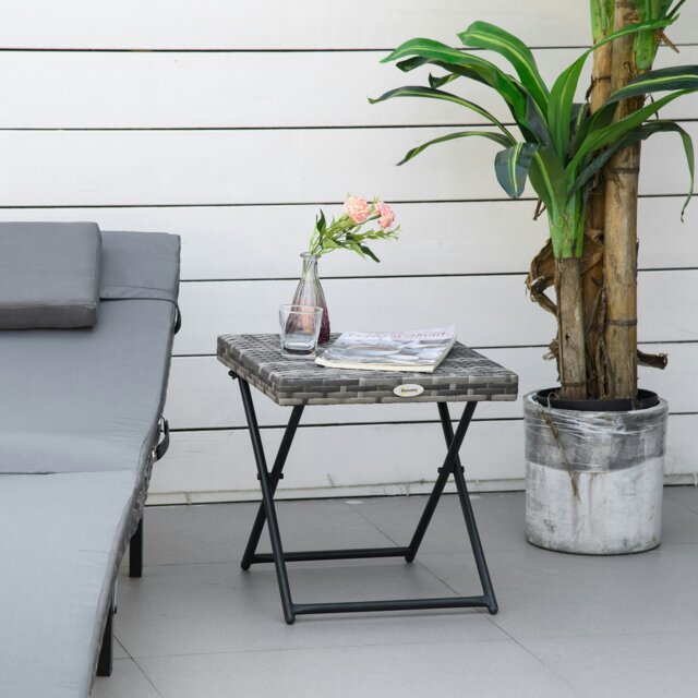 Rackhams Folding Square Rattan Coffee Table w/ Steel Frame Bistro Garden Brown - Grey - Steel Frame, PE Rattan - 40L x 40W x 40Hcm - image 1