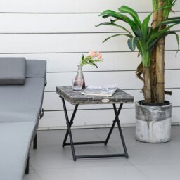 Rackhams Folding Square Rattan Coffee Table w/ Steel Frame Bistro Garden Brown - Grey - Steel Frame, PE Rattan - 40L x 40W x 40Hcm - thumbnail 1