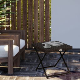 Rackhams Folding Square Rattan Coffee Table w/ Steel Frame Bistro Garden Brown - Grey - Steel Frame, PE Rattan - 40L x 40W x 40Hcm - thumbnail 3