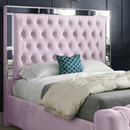 Rackhams Marino Mirror Upholstered Soft Velvet Bed Frame - Pink - Single - Pink - thumbnail 2