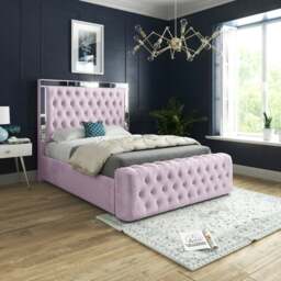 Rackhams Marino Mirror Upholstered Soft Velvet Bed Frame - Pink - Single - Pink - thumbnail 1