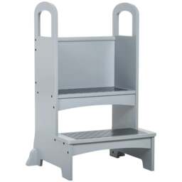 Rackhams Kids Wooden Step Stool Kitchen Helper w/ Non-Slip Panels Handles Child Toddler Home Help 3 - 8 Yrs Grey - thumbnail 1