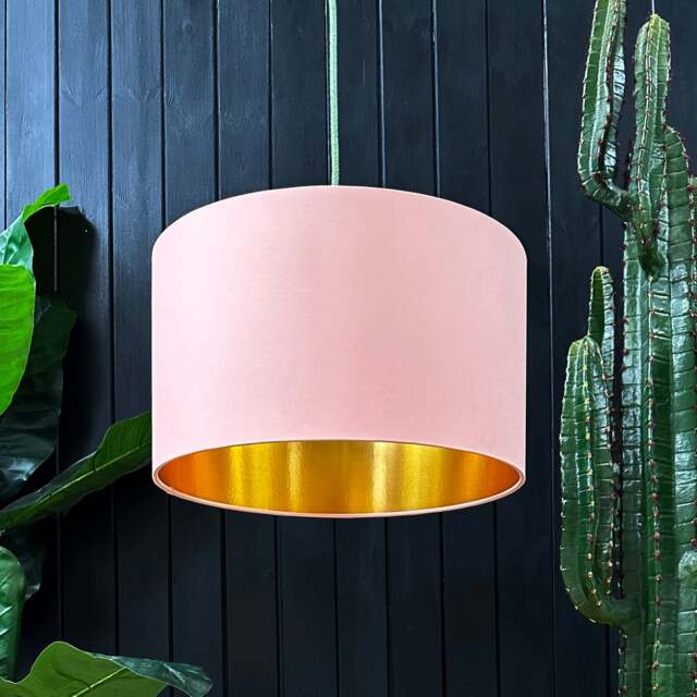 "Rackhams Peach Cotton Lampshade With Gold Foil Lining - 60cm Diameter x 30cm Height / (24"" x 12"")" - image 1