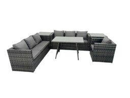 Rackhams Rattan Dining Table Sofa Set with 2 Side Tables Outdoor 7 Seat Garden Furniture Set Dark Grey Mixed - thumbnail 2