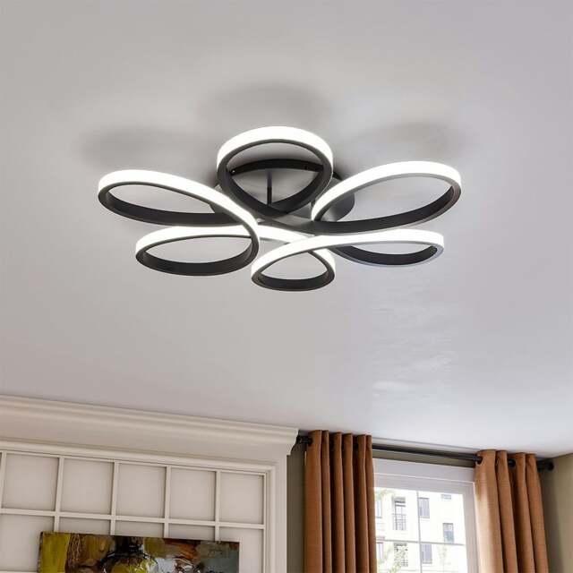 Rackhams Black Frame Modern Dimmable/White LED Chandelier Ceiling Light - Dimmable - 74 cm