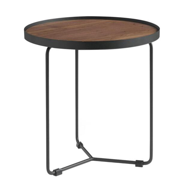 Rackhams Round Corner Table Walnut and Black Steel 2028 - image 1