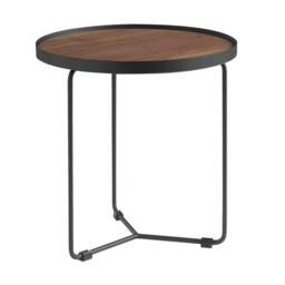 Rackhams Round Corner Table Walnut and Black Steel 2028