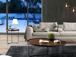 Rackhams Round Corner Table Walnut and Black Steel 2028 - thumbnail 3