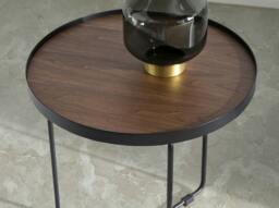 Rackhams Round Corner Table Walnut and Black Steel 2028 - thumbnail 5