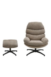 Rackhams Chenille Lounge Chair with Footstool - Light Brown - thumbnail 3