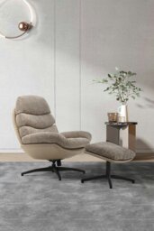 Rackhams Chenille Lounge Chair with Footstool - Light Brown - thumbnail 1