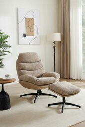 Rackhams Chenille Lounge Chair with Footstool - Light Brown - thumbnail 2