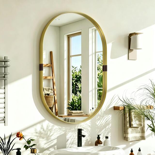 Rackhams Wall Mirror with Elevated Aluminium Alloy Frame, 60 x 90 cm - Gold Tone - image 1