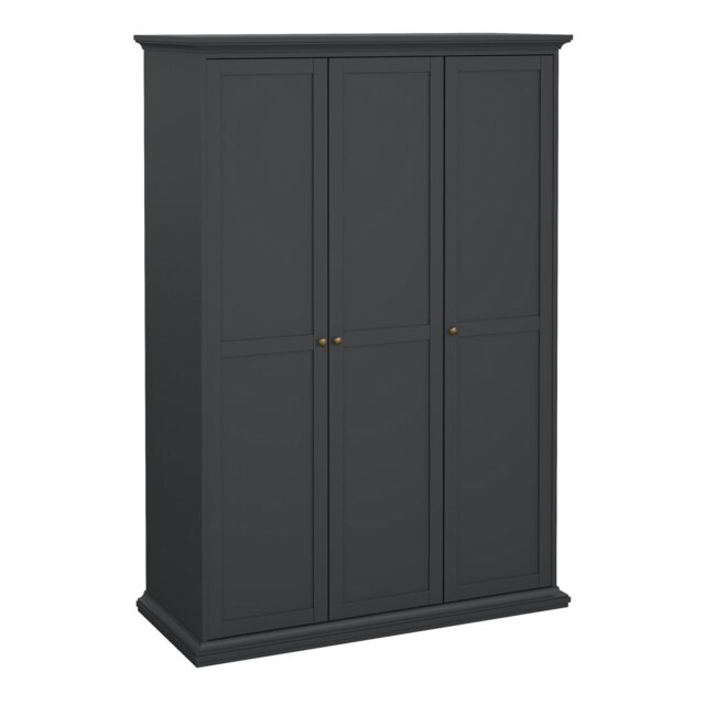 Rackhams Paris Wardrobe with 3 Doors in Matt Grey - Grey - Malemine - 1 - image 1