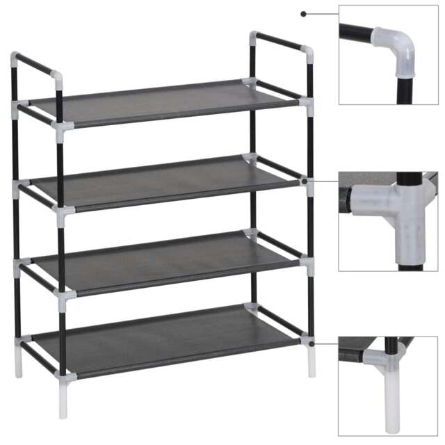 Rackhams Shoe Rack with 4 Shelves Metal and Non-woven Fabric Black