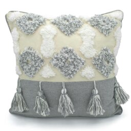 Rackhams Boho Tassle Heavy Tuft Cushion - 43cm x 43cm - Blue - thumbnail 3