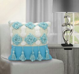 Rackhams Boho Tassle Heavy Tuft Cushion - 43cm x 43cm - Blue - thumbnail 1