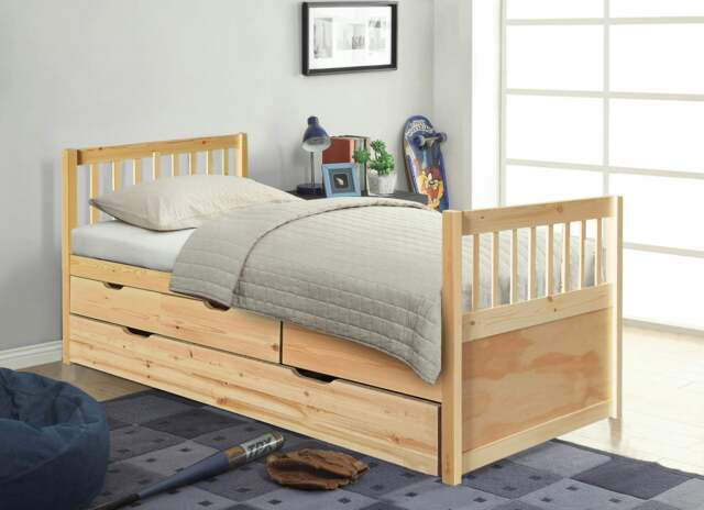 Rackhams 3ft Pine Trundle Bed With Storage Drawers in Natural White or Grey - Natural - image 1