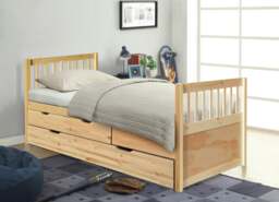 Rackhams 3ft Pine Trundle Bed With Storage Drawers in Natural White or Grey - Natural - thumbnail 1
