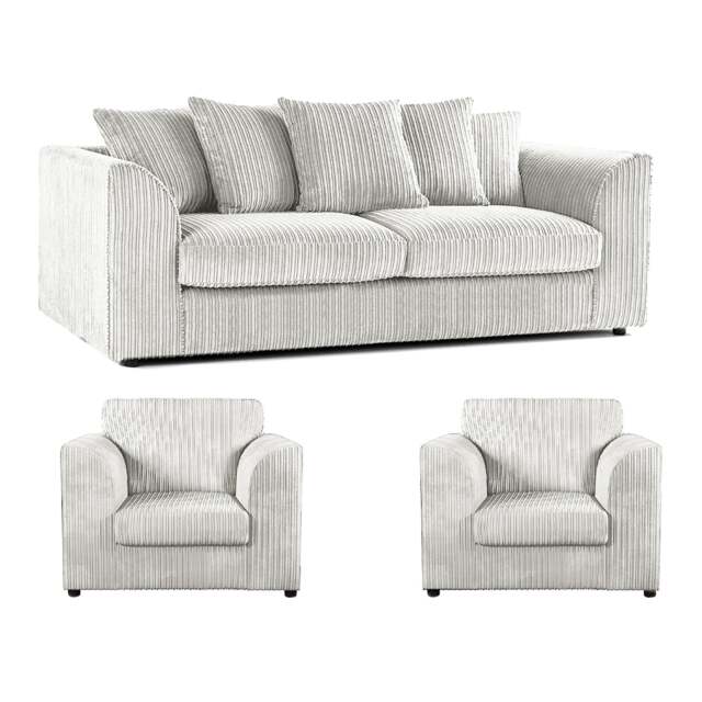 Rackhams Luxor Full Jumbo Cord 3 Seater and 2 x Armchairs - Scatter Back - Silver - image 1