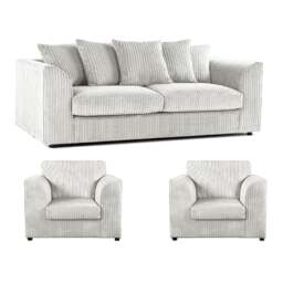 Rackhams Luxor Full Jumbo Cord 3 Seater and 2 x Armchairs - Scatter Back - Silver