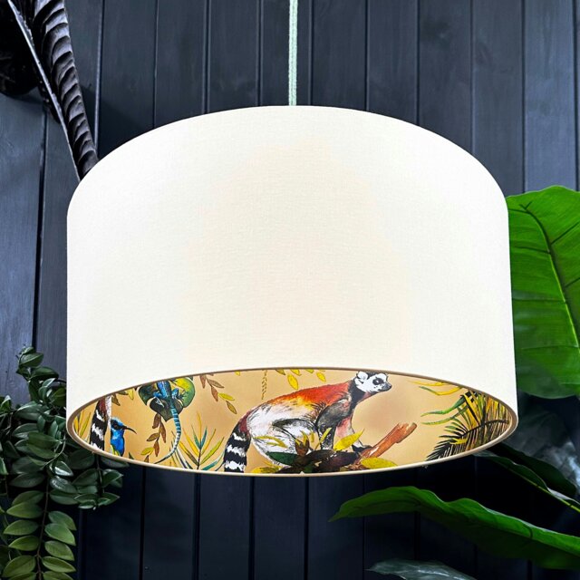 "Rackhams Mustard Lemur Silhouette Lampshade in Lemon Yellow - Ceiling Pendant / Arc Lamp - 35cm Diameter x 20cm Height / (14"" x 8"")" - image 1