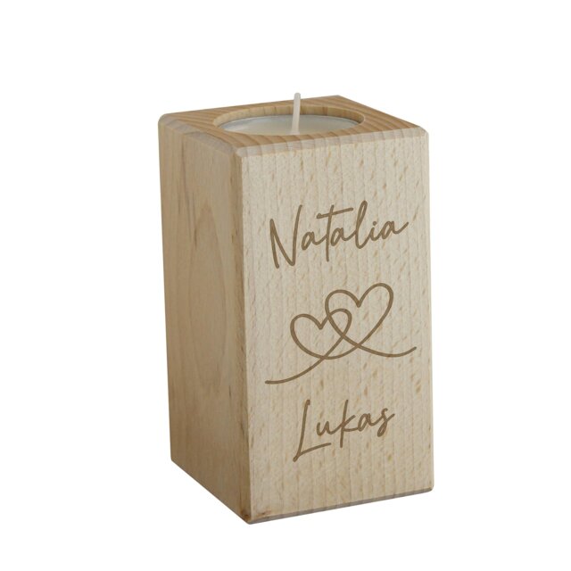Rackhams Personalised Engraved Hearts Wooden Tealight Holder - image 1