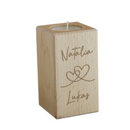 Rackhams Personalised Engraved Hearts Wooden Tealight Holder - thumbnail 1