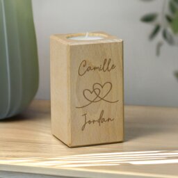 Rackhams Personalised Engraved Hearts Wooden Tealight Holder - thumbnail 5