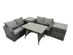 Rackhams 4 Seater Garden Outdoor Rattan Furniture Set Rattan Sofa Oblong Dining Table with 2 Side Table Dark Grey - thumbnail 3