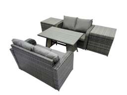 Rackhams 4 Seater Garden Outdoor Rattan Furniture Set Rattan Sofa Oblong Dining Table with 2 Side Table Dark Grey - thumbnail 1