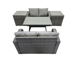 Rackhams 4 Seater Garden Outdoor Rattan Furniture Set Rattan Sofa Oblong Dining Table with 2 Side Table Dark Grey - thumbnail 2
