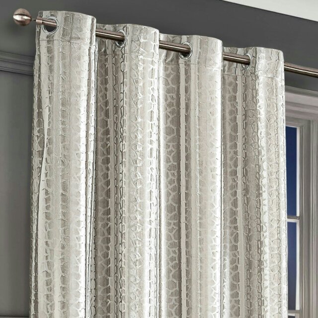 Rackhams Verity Crushed Velvet Ready Made Eyelet Curtains - 140cm x 137cm - Cream - image 1