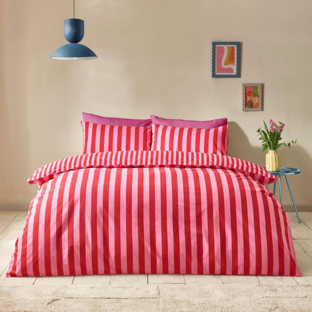 Rackhams Stripe Tease Reversible Duvet Cover Set Red - King - Red - image 1