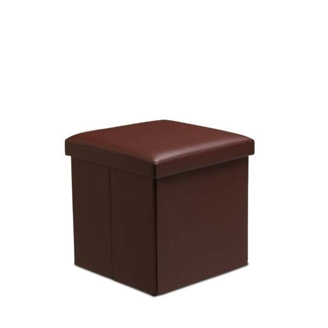 Rackhams Faux Leather Storage Ottoman Storage Box With Lid Foldable - 38x38x38cm Square - Brown - image 1
