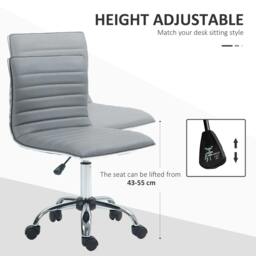 Rackhams Armless Task Desk Chair, Swivel Office Chair with Faux Leather, Adjustable Seat Height, Chrome Base, Wheels for Home, Light Grey - thumbnail 4