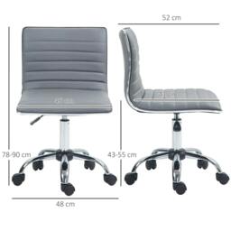 Rackhams Armless Task Desk Chair, Swivel Office Chair with Faux Leather, Adjustable Seat Height, Chrome Base, Wheels for Home, Light Grey - thumbnail 3