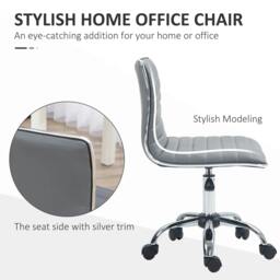 Rackhams Armless Task Desk Chair, Swivel Office Chair with Faux Leather, Adjustable Seat Height, Chrome Base, Wheels for Home, Light Grey - thumbnail 5