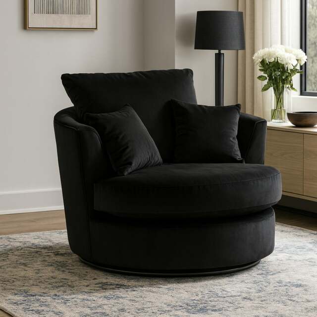 Rackhams Brooklyn Plush Velvet Swivel Chair - Black - image 1