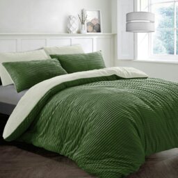 Rackhams Plush Corduroy Teddy Fluffy and Warm Fleece Duvet Cover Set - Olive - Single