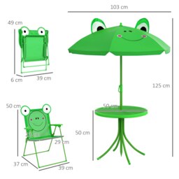 Rackhams Foldable Patio Kids Metal Picnic Table w/ Frog Umbrella Green 4-piece - thumbnail 3