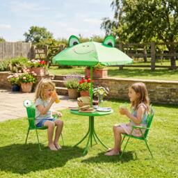 Rackhams Foldable Patio Kids Metal Picnic Table w/ Frog Umbrella Green 4-piece