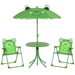 Rackhams Foldable Patio Kids Metal Picnic Table w/ Frog Umbrella Green 4-piece - thumbnail 2
