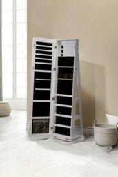 Rackhams 360°  Rotating Jewelry Cabinet With Mirror 156CM High,Large Capacity Floor Standing Jewelry Organizer - White - thumbnail 3