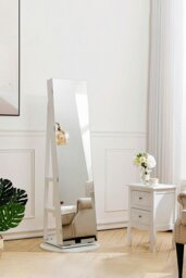 Rackhams 360°  Rotating Jewelry Cabinet With Mirror 156CM High,Large Capacity Floor Standing Jewelry Organizer - White - thumbnail 2