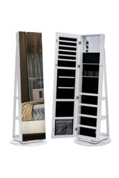 Rackhams 360°  Rotating Jewelry Cabinet With Mirror 156CM High,Large Capacity Floor Standing Jewelry Organizer - White - thumbnail 5