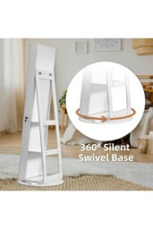 Rackhams 360°  Rotating Jewelry Cabinet With Mirror 156CM High,Large Capacity Floor Standing Jewelry Organizer - White - thumbnail 4