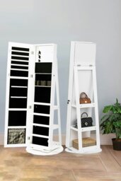 Rackhams 360°  Rotating Jewelry Cabinet With Mirror 156CM High,Large Capacity Floor Standing Jewelry Organizer - White - thumbnail 1